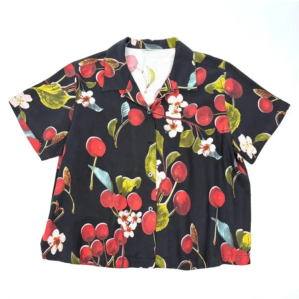Vintage Hawaiian Kula Kula Silk Cherry Tropical Print Matching Set Summer